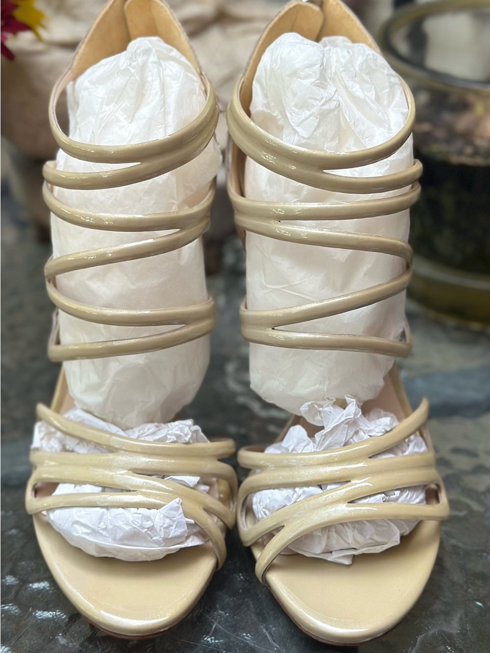 Casadei Blade Caged Nude Beige Multi-Strap High Heel Sandals NEVER WORN